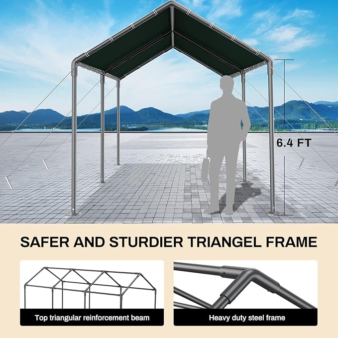 Outdoor Carport 10x20ft Heavy Duty Car Tent, Portable Garage Canopy Storage Shed, Car Shelter, All-Season Tarp Tent for Party (GN)