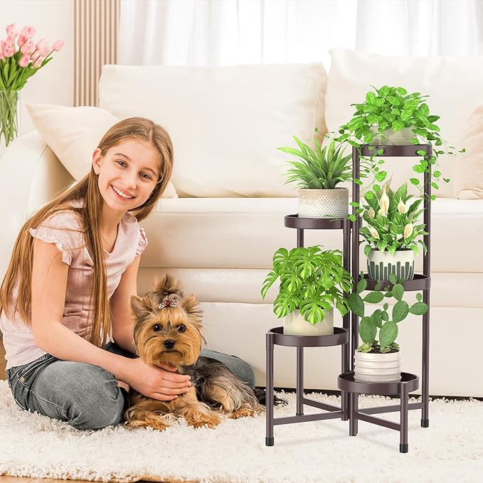 iDavosic.ly Plant Stand Indoor Outdoor, 5 Tier Corner Metal Flower Display Holder Shelf, Easy Assembly Folding Tall Orchid Rack for Patio Balcony Porch Garden Living Room House, Violet Bronze