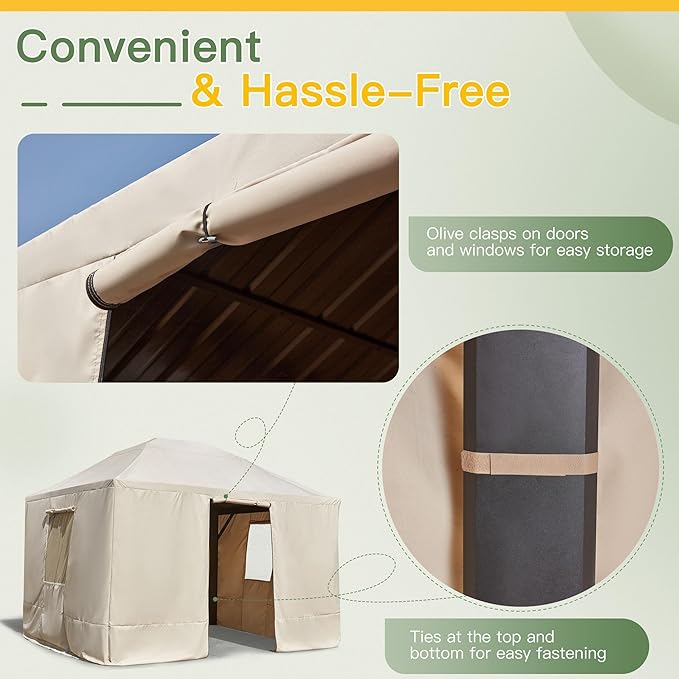 MELLCOM Winter Gazebo Cover for 10×12 Hardtop Gazebo, with Mesh Screens and Doors and Windows, Accessories for All Seasons