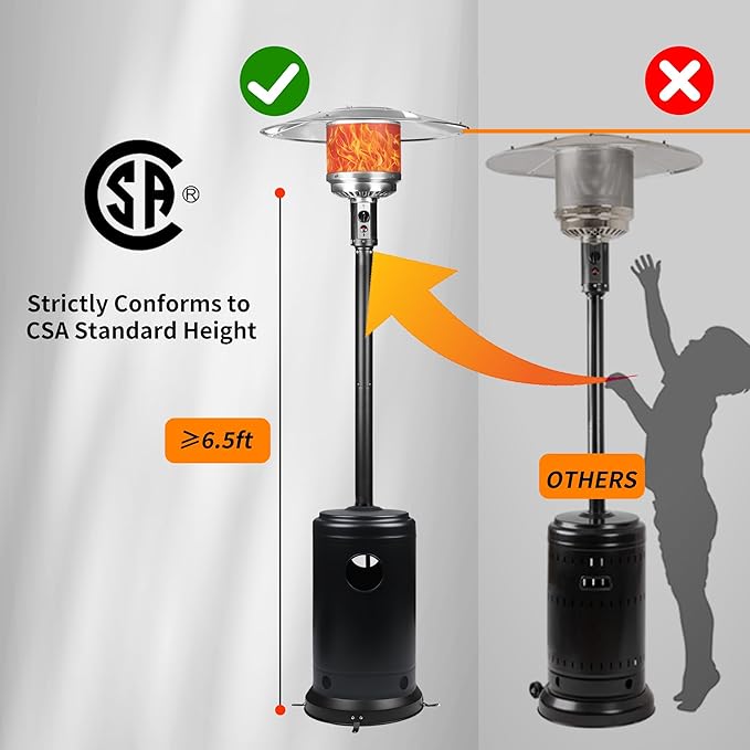 MAJARO 48,000 BTU Outdoor Propane Patio Heater with Wheels ? Durable Powder-Coated Steel Gas Heater with Easy Ignition & Safety Shut-Off for Patio, Backyard, Garden, Restaurant