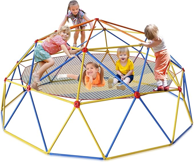 10FT Climbing Dome with Climbing Cargo Net, Outdoor Jungle Gym for Kids- Supports 1000LBS-Anti-Rust Metal Outdoor Play Structure ASTM Approved, Easy Assembly