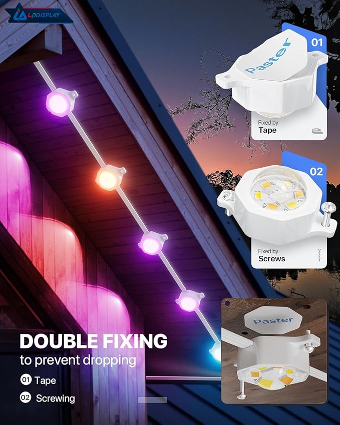 Permanent Outdoor Lights for House,25FT with 20LED Eaves Lights,RGB+Warm/Cool Light, Extension Cable only · Power Supply/Remote Control not Included