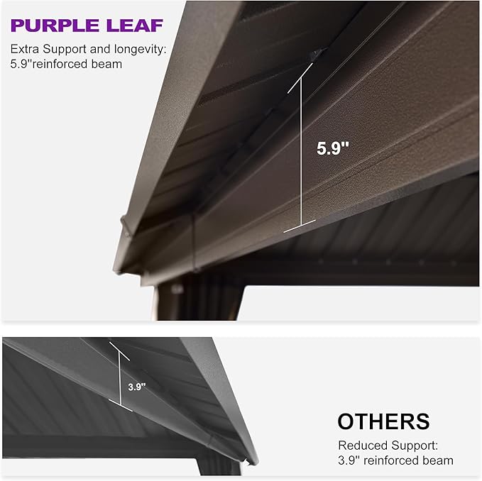 PURPLE LEAF 12’ X 20’ Outdoor Hardtop Gazebo Metal Frame Galvanized Steel Double Roof with Curtains and Nettings for Patio Desk Backyard Bronze