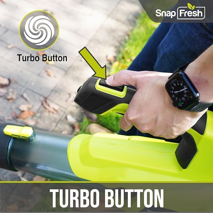 SnapFresh 20V Brushless Cordless Leaf Blower, 550 CFM/120 MPH, 2 x 4.0Ah Battery& Fast Charger, 7-Speed w/Turbo Mode, Lightweight Electric Handheld Blowers for Lawn Care, Snow, Patio, Yard& Sidewalk