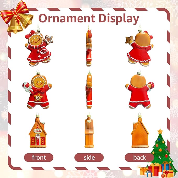 3pcs Gingerbread Christmas Tree Ornaments Set 2025 House Shatterproof Ornament 3D Decorations Indoor Unique Decor Gifts for Grandkids