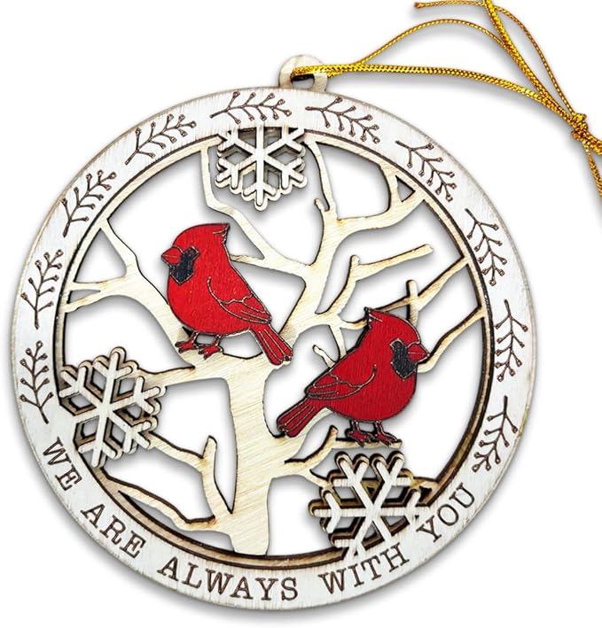 Cardinal Memorial Christmas Ornament – Wooden Cardinal Bird Decoration with “We are Always with You” Quote – Remembrance Ornament for Loved Ones, Bereavement Christmas Tree Hanging Ornament