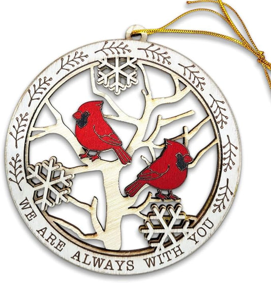 Cardinal Memorial Christmas Ornament – Wooden Cardinal Bird Decoration with “We are Always with You” Quote – Remembrance Ornament for Loved Ones, Bereavement Christmas Tree Hanging Ornament
