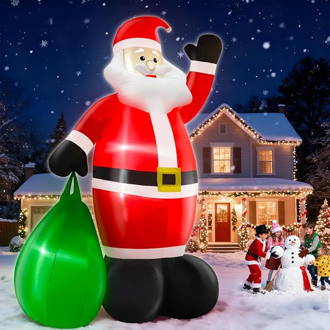 14 Ft by 8.5 Ft Giant Christmas Inflatable Santa Claus with Gift Bag Outdoor Decorations, Lighted Outside Standing Blow Up Santa Yard Decor for Lawn Garden Parties Holiday Xmas Decorations