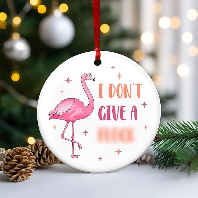 FLAGWIX Pink Flamingo, Funny Christmas Ornaments 2025 - Christmas Flamingo Gifts for Women, Friends, Family, Funny Flamingo Decor - Christmas Tree Decoration Ceramic Ornaments