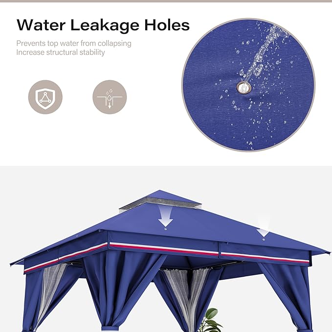 LAUSAINT HOME Semi-Permanent Patio Gazebo 10'x10' with Expansion Bolts, Outdoor Heavy Duty Party Tent with Double Roofs, Mosquito Nettings and Privacy Screens for Backyard, Garden, Lawn, Elegant Blue