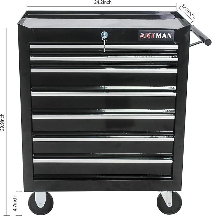 RYH 7 Drawers Rolling Tool Chest & Tool Box on Wheels | Heavy Duty Metal Cart with Ball Bearing Drawers | Fits US General Tool Box for Garage Storage (Black, 7 Drawers£¨29.9 H ¡¿ 24.2 W ¡¿ 12.9 D)