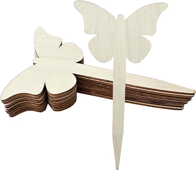 100 Pcs Wood Plant Labels, Natural Wooden Plant Marker Garden Sign Tags, Butterfly Type Garden Markers for Succulents, Herbs, Seedlings, Potted, Flowers, Vegetables (Butterfly)