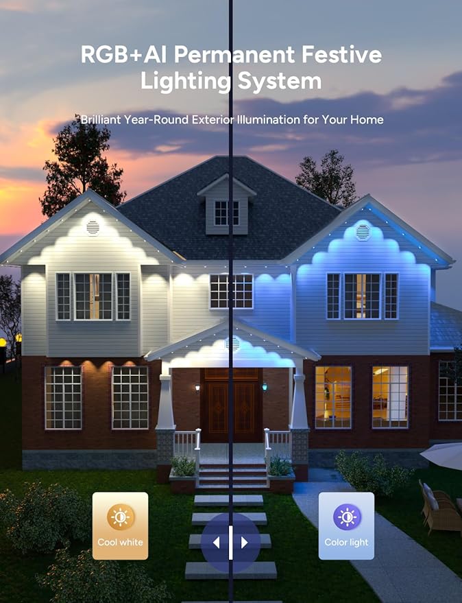 Permanent Outdoor Lights, 40ft with 25 LEDs Smart RGB, 68+ Scene Modes IP66 Waterproof, Alexa/Google Assistant Compatible Holiday Lighting for Christmas Halloween Patio Decor