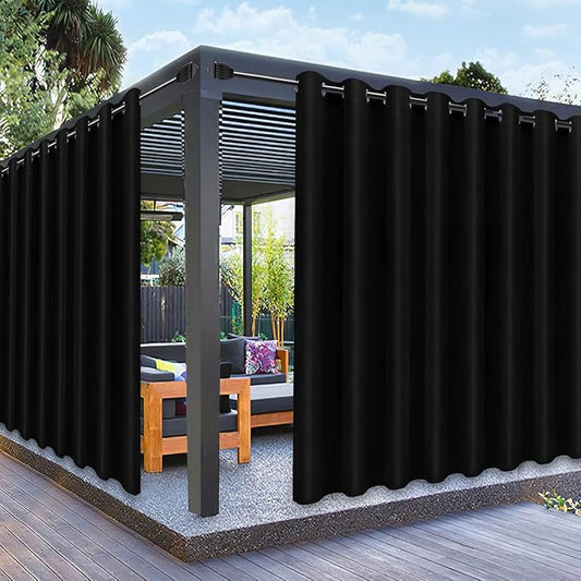 PureFit Outdoor Curtains for Patio Waterproof Weatherproof, UV Resistant Outside Curtains for Gazebo, Front Porch, Pergola, Sun Blocking Privacy Curtain, 120W x 108L inch, 1 Panel, Black