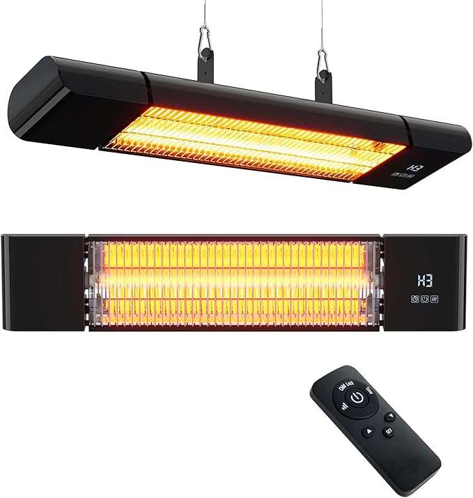 Infrared Electric Patio Heater,Outdoor Electric Patio Heater, Hanging Mounted and Ceiling Mounted Heater for Patio, Garage, Backyard, 1500W, Black