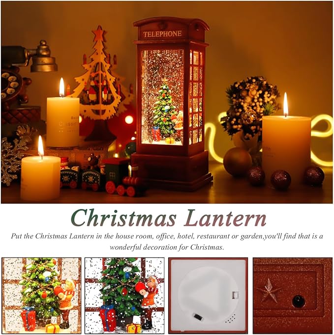 Christmas Snow Globe Lantern Christmas Decorations, Xmas Gifts Christma Vintage Home Decor Indoor,Sparkling with Music 6H Timer, Holiday Party Gifts (Snow Globe Tree)