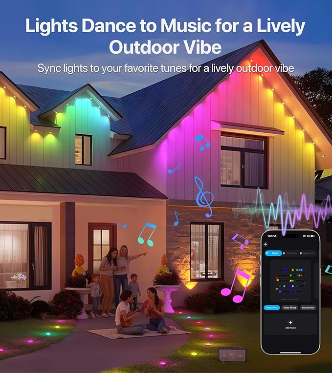 Permanent Outdoor Lights, 50FT RGB+IC LED Lights with Smart APP & Remote Control, 72 Scene Modes, Waterproof IP65 for Holiday, Christmas, Yard Decorations(Extension Cord Not Included)