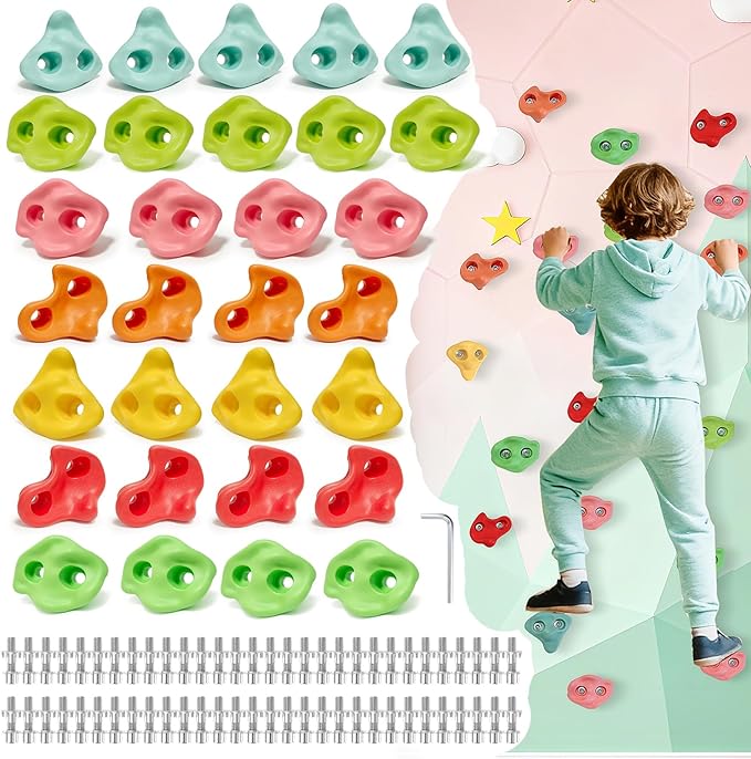 30 PCS Large Rock Climbing Holds for Kids, Extra Large Climbing Rock Wall Grips, Adult Rock Wall Holds Rock Wall Climbing Kit with Hardware for Indoor and Outdoor Climbing Wall Holds£¨Pastel Color£©
