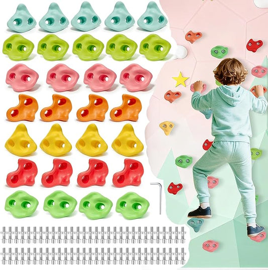 30 PCS Large Rock Climbing Holds for Kids, Extra Large Climbing Rock Wall Grips, Adult Rock Wall Holds Rock Wall Climbing Kit with Hardware for Indoor and Outdoor Climbing Wall Holds£¨Pastel Color£©