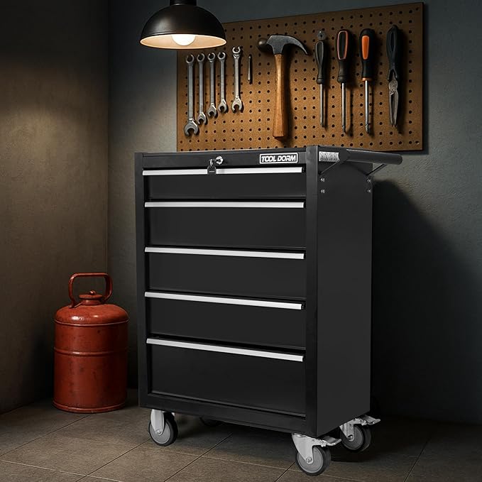 5-Drawer Rolling Tool Chest with Locking Wheels & Drawers, 13 D x 24.2 W x 34.6 H Mobile Tool Storage Cabinet, Heavy-Duty Garage Organizer w/Ergonomic Handle