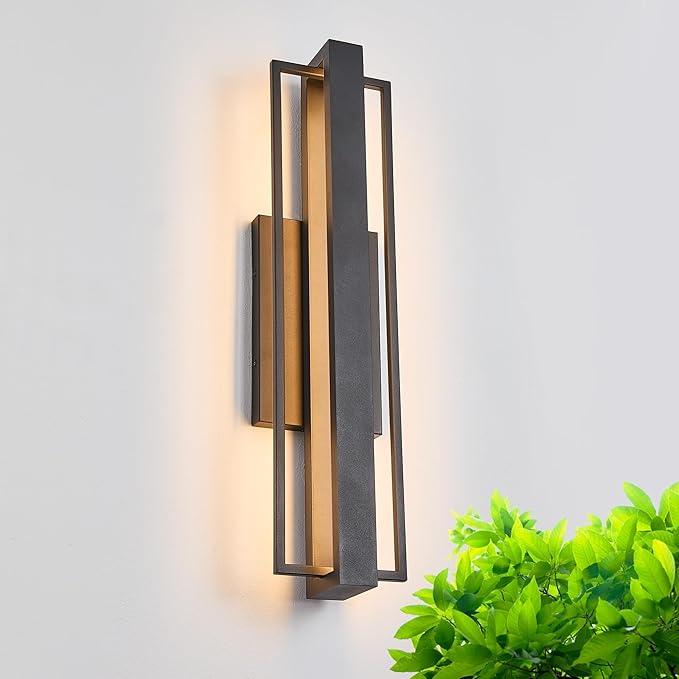 23-inch Modern Large Outdoor Waterproof LED Wall Light,Concealed Lighting Design,IP65 25W 3000K, ADA Compliant,Outdoor Lantern Lights for Porch,Patio,Living Room,Garage,Commercial Plaza