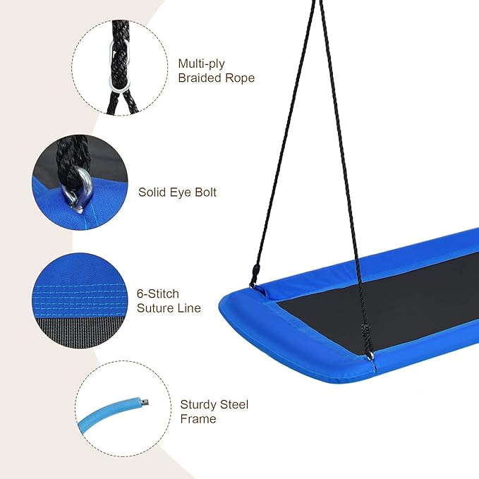 Costzon 700lb Giant 60'' Platform Tree Swing for Kids and Adults, Wear- Resistant Indoor/Outdoor Rectangle Swing with Durable Steel Frame and 2 Hanging Straps for Porch, Backyard (Blue)