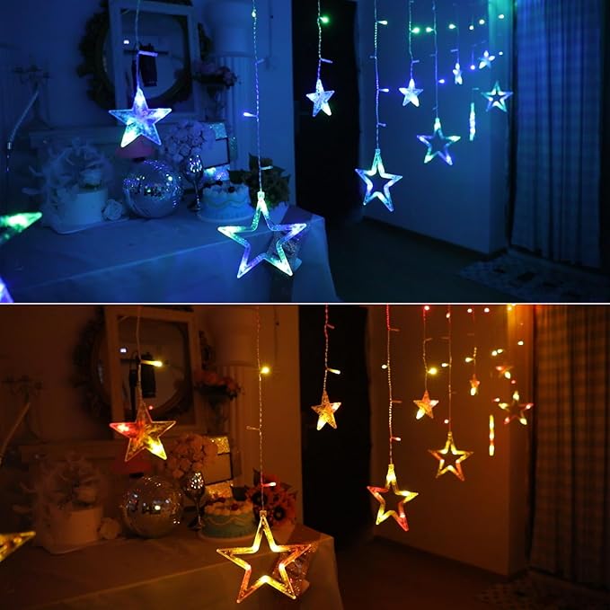Vigdur Star Curtain String Lights, 12 Stars 138 LEDs Star Window Lights with Remote & 8 Flashing Modes Christmas String Lights for Christmas Wedding Party Home Decorations(8.2FT)