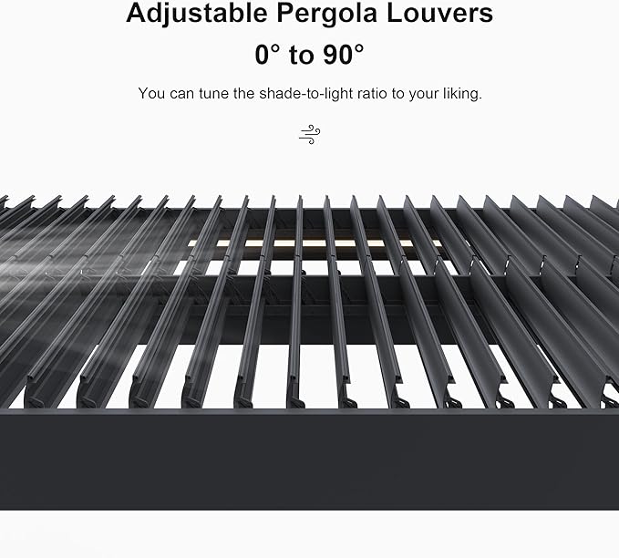 PURPLE LEAF LED Louvered Pergola 94AS 11'x 13' Full Aluminum Frame and Adjustable Roof Integrated Strip Lights for Outdoor Deck Garden Patio Gray Hardtop Gazebo Pergola