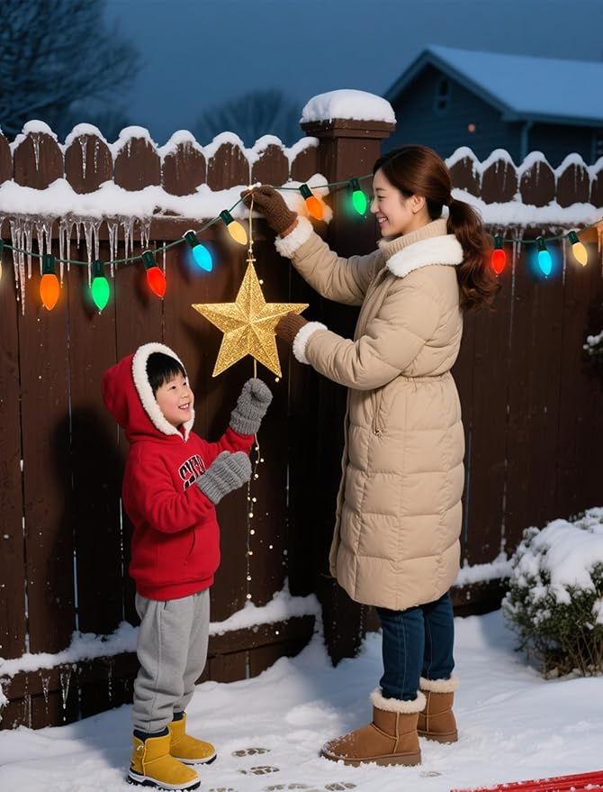 Vintage C9 LED Christmas Lights Outdoor, 50Ft C9 Multicolor Christmas String Lights with 52 Shatterproof LED Bulbs, Hanging Patio Lights for Backyard Roofline Garden Party Pathway Xmas Decorations