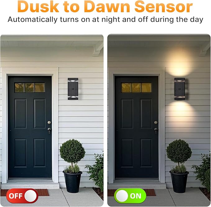 Outdoor Wall Lights 4 Packs, Integrated LED Up Down Lights, Modern Black Outdoor Wall Light with Dusk to Dawn Sensor Aluminum Exterior Wall Light for Porch Patio Door