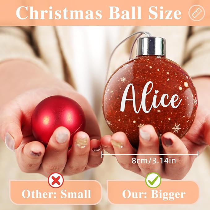 Bemaystar Personalized Christmas Ball Ornaments - Custom Name Christmas Ornaments, Glitter Christmas Ornaments, Customized Christmas Tree Decorations Gift for Family, Kids, Friends, Couples, Wedding
