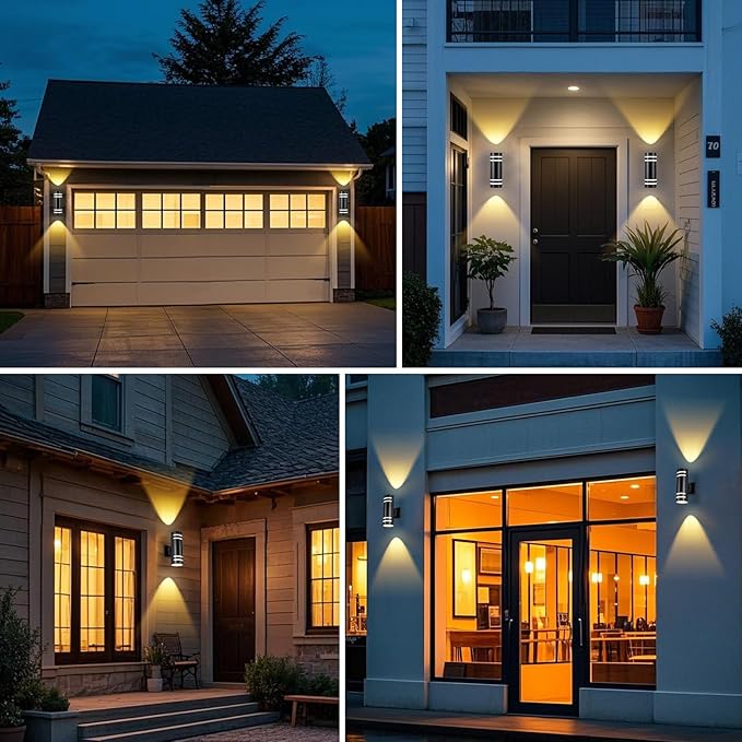 Dusk to Dawn Wall Light 6 Pack, Modern Outdoor Wall Lights with LED Bulbs, Cylinder Black Porch Light Fixture Wall Mount, Up and Down Lighting Outdoor Wall Sconce for House Porch Door