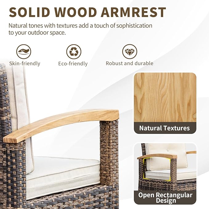 MEISSALIVVE 3 Piece Outdoor Swivel Rocker(Brown)
