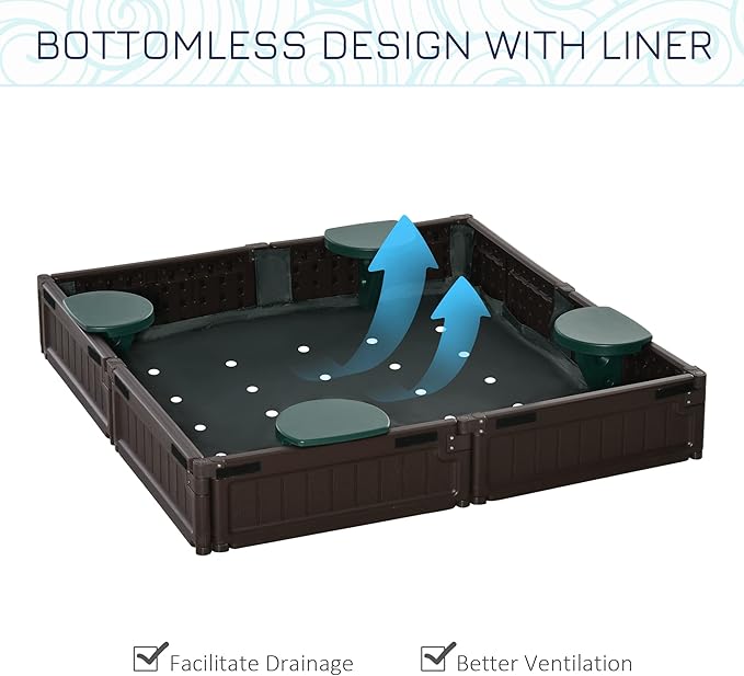 Outsunny Kids Outdoor Sandbox with Cover Garden Bed Sand Pit, Easy Assembly Children's Square Sandbox for Backyard, Brown, 48.5 x 48.5 x 8.25