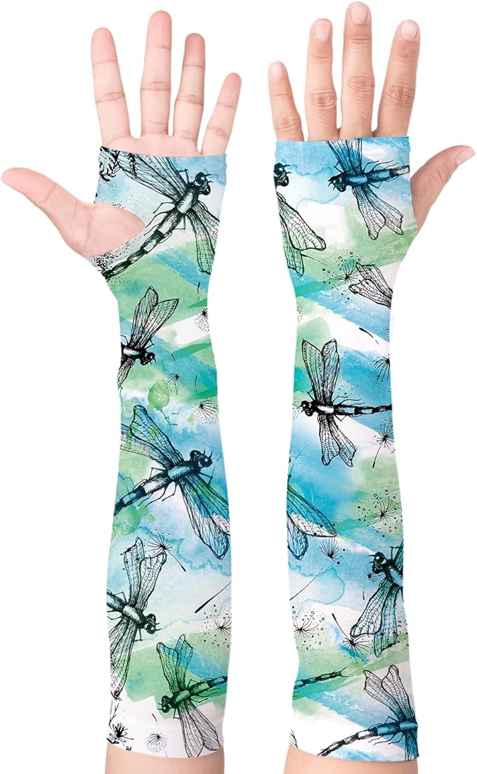 Buwuta Garden Sleeves for Women Dragonfly Sun Protection Sleeves Anti-Scratch Arm Cooling Sleeves for Farmers Sports