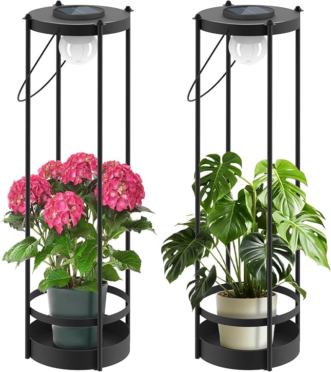 Solar Lights with Plant Stands - Outdoor Solar Floor Lamp, Waterproof Metal Outdoor Lighting for Patio, Yard, Garden, Pathway (35.5" H - 2Pack)