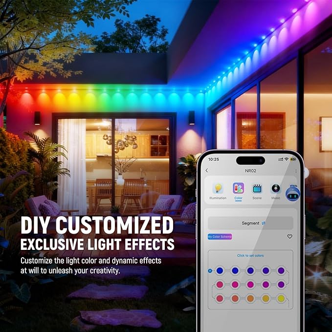 NEEWER 48ft Permanent Outdoor Lights for House Decor, Smart AI RGBCW Outside Eaves String Christmas Lighting with 30 LED Lights App Control 53 Scenes IP67 Waterproof, Compatible with Alexa, NR02