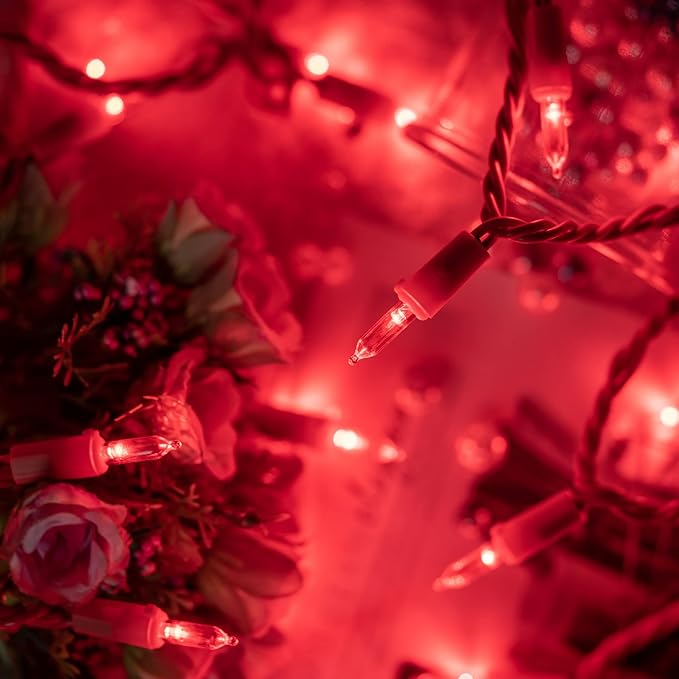 YULETIME 200 Red LED Christmas Lights with Red Wire, Pack of 2 Strands 33 Feet 100 Lights UL Certified Holiday String Light Set