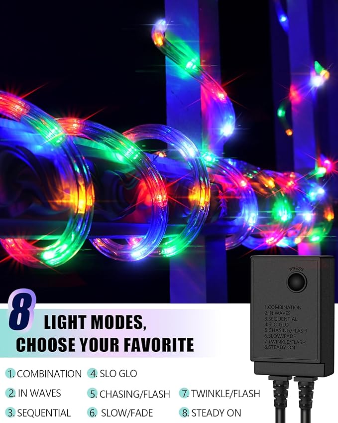 100ft 1080 LED Rope Lights Christmas Outdoor Waterproof, Flexible Connectable Tube Lights with 8 Modes, String Lights Decorative Lighting for Garden Patio Tree Bedroom Xmas Decor (Multicolor)