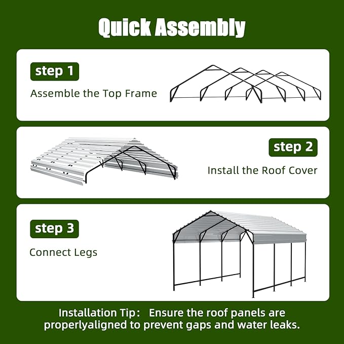 10x15 FT Metal Carport Heavy Duty Steel Roof All-Weather Multi-Use Outdoor Car Shelter Canopy for Car, Boat & Tractor