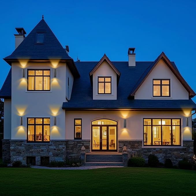 Dusk to Dawn Outdoor Wall Lights 6 Packs, Modern Outdoor Porch Lights with Bulbs, Integrated LED Cylinder Exterior Light Wall Mount, Up and Down Lighting Wall Sconce for House Porch Door