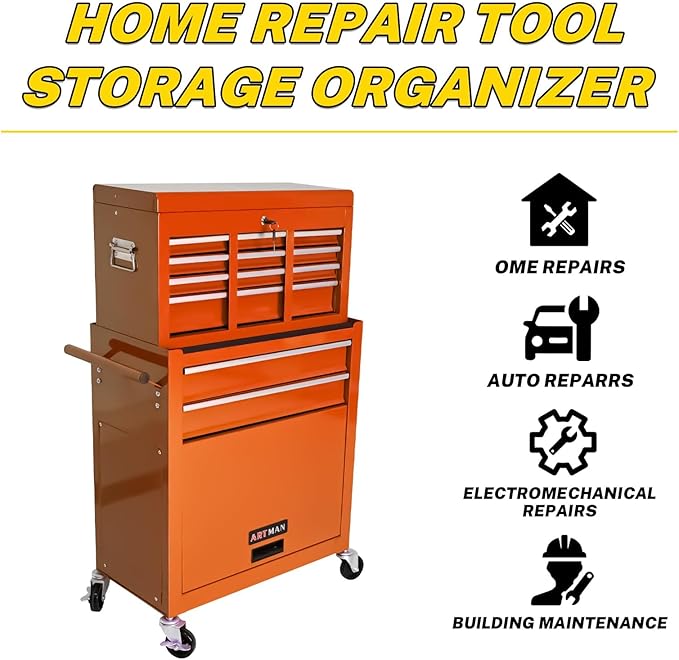Rolling Tool Chest with Wheels, 8-Drawer Steel Tool Storage Cabinet with Lockable Top, Heavy-Duty Mobile Tool Box Organizer for Garage, Workshop & Job Site