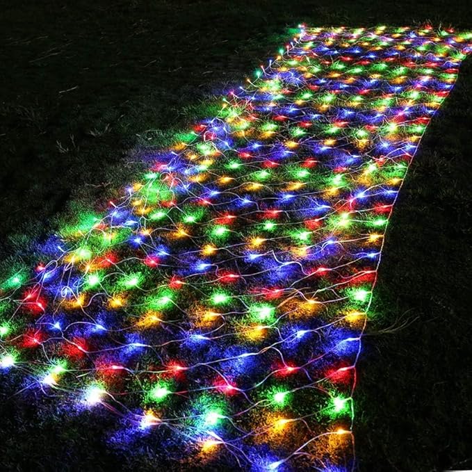 Joomer Christmas Net Lights - 12FT x 5FT 360 LED Plug-in Mesh Lights, Waterproof with 8 Modes, Timer, Connectable for Bushes, Trees, Garden, Outdoor Christmas Decor (Clear Wire, Multicolor)