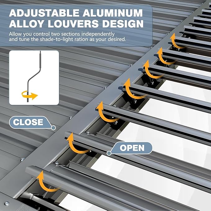 Polar Aurora 10x20 FT Louvered Pergola, Outdoor Pergola with Adjustable Louvered Roof,Outdoor Patio Shade Cover, Waterproof & Rustproof Aluminum Gazebo for Backyard, Deck and Garden