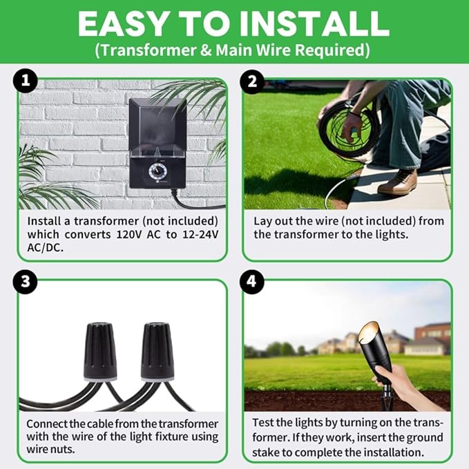 Black LED Outdoor Spotlights, Durable Low Voltage Landscape Lighting, Aluminum Waterproof Uplights for House, Garden, Lawn with 5W MR16 Bulb 2700K 10 Pack