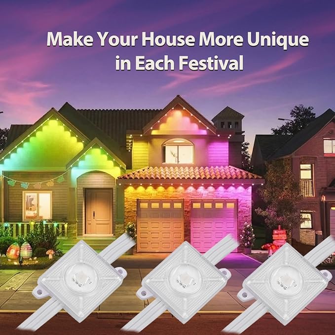 Outdoor Permanent Lights for House 100ft, Smart Halloween Lights with 60LEDs RGB IP67 Waterproof, Support with Alexa &Google Assistant Smart Voice Control,Sync to Music, DIY Scene Modes for Party
