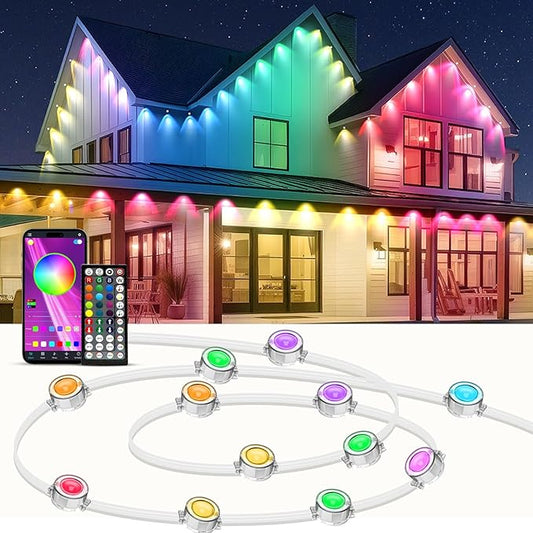 IVRICH 100FT Permanent Outdoor Lights, Smart RGB Eave Light with Color Changing, APP/Remote Control, IP67 Waterproof, Music Sync, Timer Function, for Christmas, Party, Holiday Decor