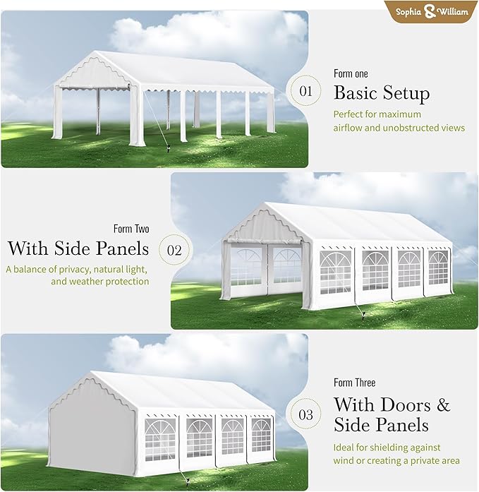Sophia & William Party Tent 13x26 ft, Heavy Duty, Waterproof, White with Sidewalls for Backyard Parties, Outdoor Activities, Weddings, Camping