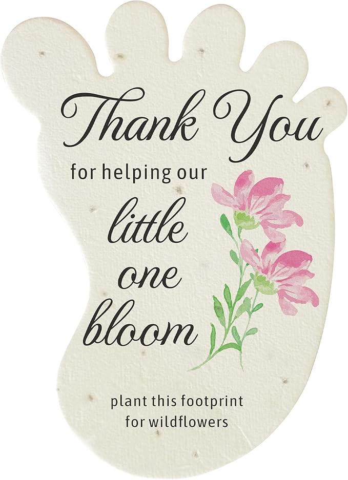 Baby Footprint Seed Paper – 24 pcs Pink Baby Shower Favors for Guests with Wildflower Seeds, Writable & Plantable, Gender Reveal, Birthday Gifts for Guest