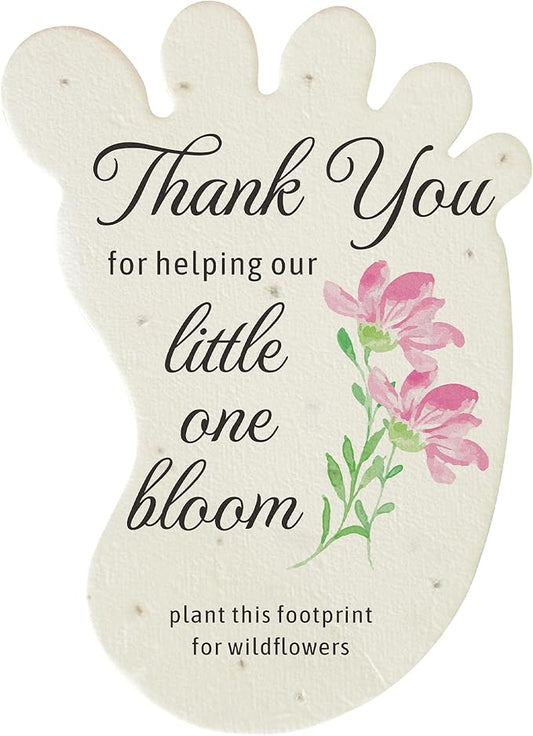 Baby Footprint Seed Paper – 12 pcs Pink Baby Shower Favors for Guests with Wildflower Seeds, Writable & Plantable, Gender Reveal, Birthday Gifts for Guest